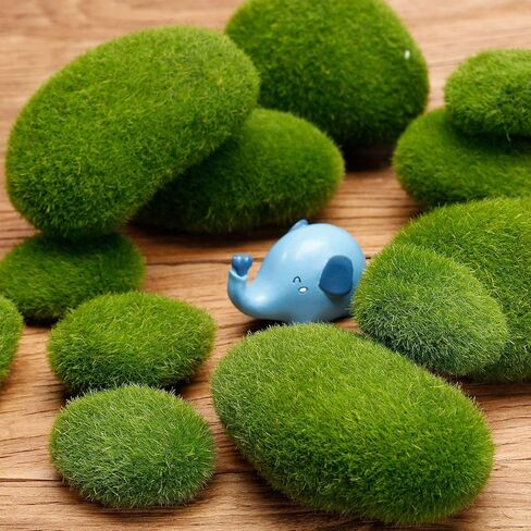 TecUnite 20 Pieces Artificial Moss Rocks Decorative Faux Green Moss Covered Stones (2 Size) in Kuwait
