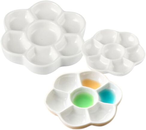 Ceramic Artist Paint Pallet,Tray,Palette,Easy to Clean Porcelain Mixing Tray for Watercolor Gouache Painting,6 Wells,8 inch, White, Round in Saudi Arabia