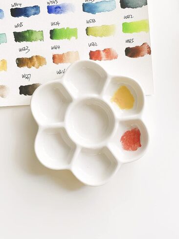 Ceramic Artist Paint Pallet,Tray,Palette,Easy to Clean Porcelain Mixing Tray for Watercolor Gouache Painting,6 Wells,8 inch, White, Round in Saudi Arabia
