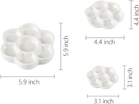 Ceramic Artist Paint Pallet,Tray,Palette,Easy to Clean Porcelain Mixing Tray for Watercolor Gouache Painting,6 Wells,8 inch, White, Round in Saudi Arabia