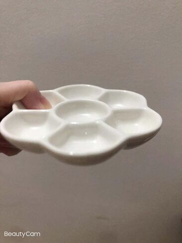 Ceramic Artist Paint Pallet,Tray,Palette,Easy to Clean Porcelain Mixing Tray for Watercolor Gouache Painting,6 Wells,8 inch, White, Round in Saudi Arabia