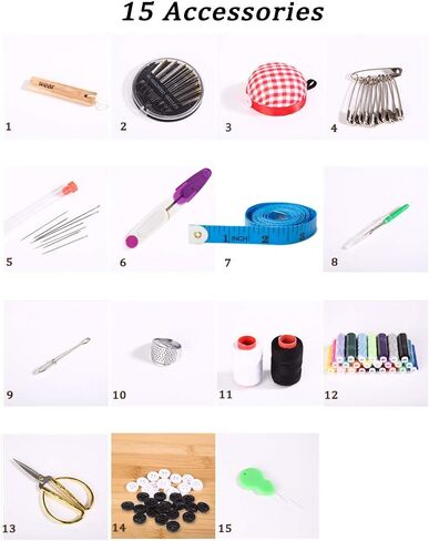 صندوق ادوات خياطة خشبي للبالغين المبتدئين مع ملحقات - سلة خياطة منزلية اساسية عتيقة لاصلاح الخياطة للاطفال والبنات (ريترو) in Kuwait