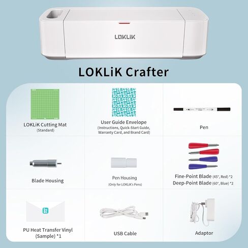 آلة قطع LOKLiK من HTVRONT - آلة قطع القوالب LOKLiK Crafter لجميع الحرف اليدوية، تصنع بطاقات مخصصة، وملصقات، وديكور منزلي، وآلة قطع الفينيل لفينيل Cricut، وتقطع أكثر من 100 مادة، باللون الأبيض in Kuwait