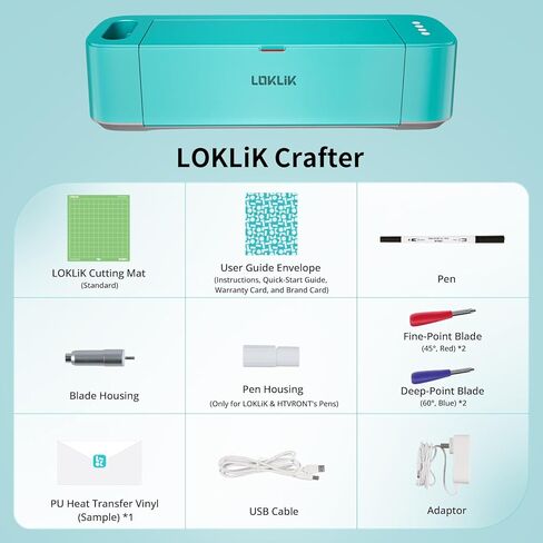 LOKLiK Crafter من آلة القطع HTVRONT - آلة قطع الفينيل لجميع الحرف اليدوية، آلة قطع لفينيل HTV، الكي على البطاقات، قطع أكثر من 100 مادة، إنشاء بطاقات مخصصة، ملصقات، شارات in Kuwait