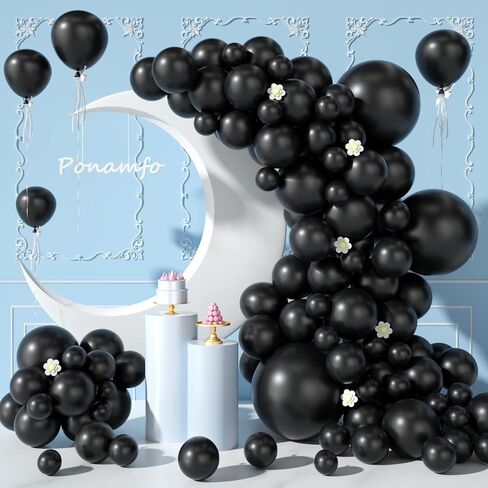 Ponamfo Black Party Latex Balloons - 100Pcs 18"+12"+10"+5" Ballons Balloon Arch Kit as Birthday Party Balloons Baby Shower Balloons Wedding Anniversary Bridal Shower Party Decorations in Kuwait