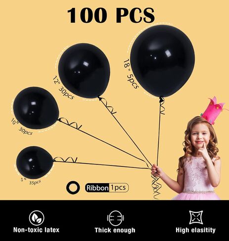 Ponamfo Black Party Latex Balloons - 100Pcs 18"+12"+10"+5" Ballons Balloon Arch Kit as Birthday Party Balloons Baby Shower Balloons Wedding Anniversary Bridal Shower Party Decorations in Kuwait
