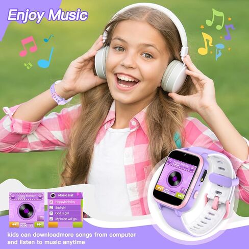 ساعة موسيقى مشغل MP3 من Butele Kids Games، ساعة ذكية للأطفال مع 16 لعبة، مصباح يدوي، ساعة منبه، كاميرا، ساعة أطفال هدية عيد ميلاد للأولاد والبنات 4-16 (وردي) in Kuwait