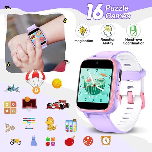 ساعة موسيقى مشغل MP3 من Butele Kids Games، ساعة ذكية للأطفال مع 16 لعبة، مصباح يدوي، ساعة منبه، كاميرا، ساعة أطفال هدية عيد ميلاد للأولاد والبنات 4-16 (وردي) in Kuwait