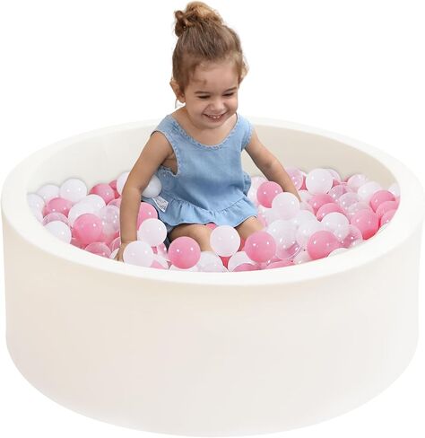 حفر كرات إسفنجية كبيرة جدًا للأطفال الصغار الصغار حوض سباحة دائري مع هدايا إسفنجية ناعمة للأطفال الرضع (غير متضمنة الكرات) باللون الأبيض in Kuwait