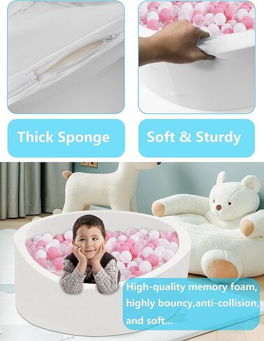 حفر كرات إسفنجية كبيرة جدًا للأطفال الصغار الصغار حوض سباحة دائري مع هدايا إسفنجية ناعمة للأطفال الرضع (غير متضمنة الكرات) باللون الأبيض in Kuwait