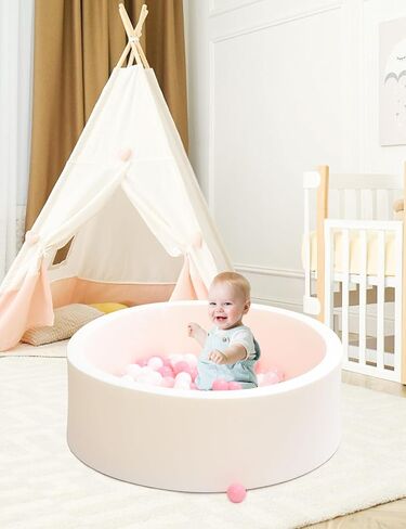 حفر كرات إسفنجية كبيرة جدًا للأطفال الصغار الصغار حوض سباحة دائري مع هدايا إسفنجية ناعمة للأطفال الرضع (غير متضمنة الكرات) باللون الأبيض in Kuwait