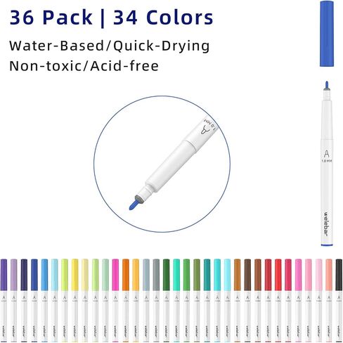 مجموعة أقلام طرف 1.0 من welebar لصانع Cricut 3/Maker/Explor 3/Air 2/Air، مجموعة أقلام تحديد ممتازة مكونة من 36 قلمًا متوسط ​​النقاط للرسم والكتابة وملحقات لآلات Cricut in Saudi Arabia