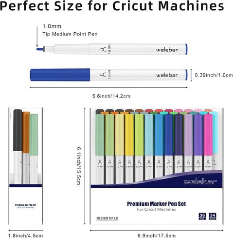 مجموعة أقلام طرف 1.0 من welebar لصانع Cricut 3/Maker/Explor 3/Air 2/Air، مجموعة أقلام تحديد ممتازة مكونة من 36 قلمًا متوسط ​​النقاط للرسم والكتابة وملحقات لآلات Cricut in Saudi Arabia