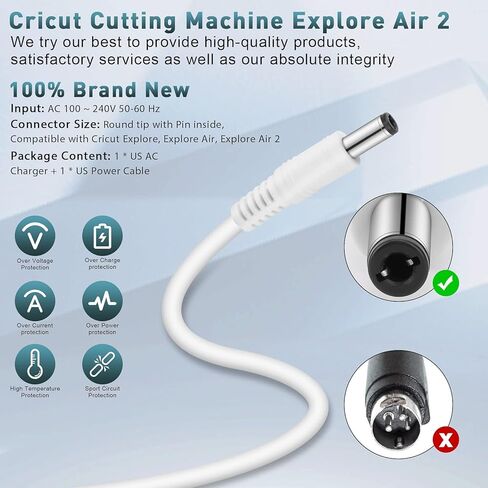 18V Power Cord Replacement for Cricut Maker and Cricut Explore Air 2 Cutting Machine Mini Cake Explore One Create Cricut Maker KSAH1800250T1M2 Plug Cord Replacement Charger Power Supply in Kuwait