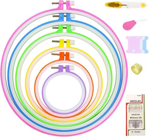 ONESHAW Embroidery Kit 141 Pcs,100 Colors Threads,6 Pcs Embroidery Hoops,2 Pcs Aida Cloth,9 Sewing Pins,Cross Stitch Tools and Embroidery Starter Kit for Adults and Kids Beginners in Kuwait