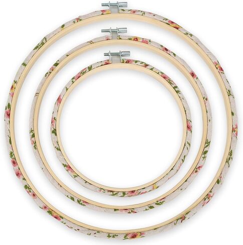 XEmbro Embroidery Hoops 3 Size Decorative Wrapped Embroidery Hoop Bamboo Cross Stitch Needlework Circle Rings for Embroidery, Craft Sewing and Ornaments in Kuwait