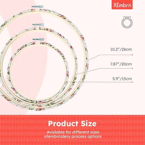 XEmbro Embroidery Hoops 3 Size Decorative Wrapped Embroidery Hoop Bamboo Cross Stitch Needlework Circle Rings for Embroidery, Craft Sewing and Ornaments in Kuwait