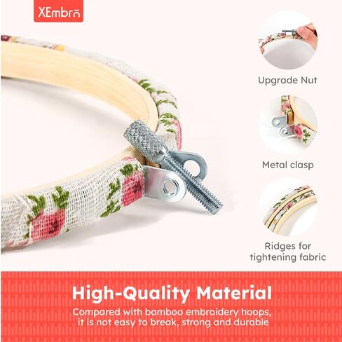 XEmbro Embroidery Hoops 3 Size Decorative Wrapped Embroidery Hoop Bamboo Cross Stitch Needlework Circle Rings for Embroidery, Craft Sewing and Ornaments in Kuwait