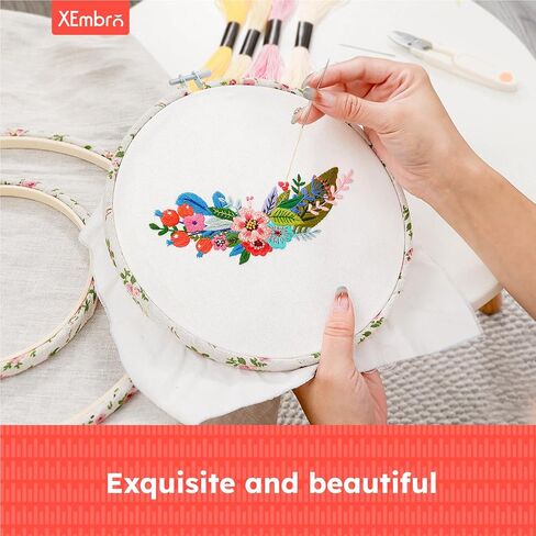 XEmbro Embroidery Hoops 3 Size Decorative Wrapped Embroidery Hoop Bamboo Cross Stitch Needlework Circle Rings for Embroidery, Craft Sewing and Ornaments in Kuwait