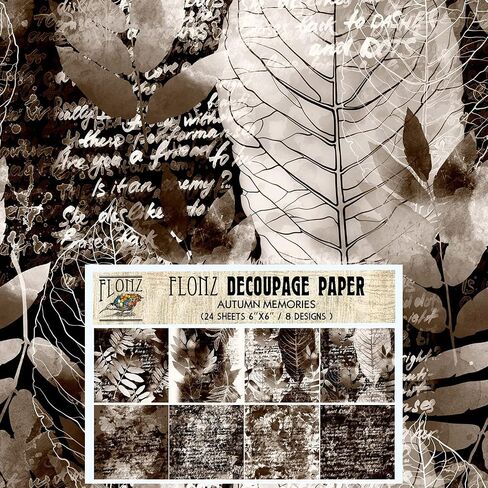 حزمة ورق Decoupage (24 ورقة مقاس 6 بوصات × 6 بوصات) ورق الخريف ذكريات FLONZ ذو الطراز العتيق ل Decoupage والحرف اليدوية وسجلات القصاصات in Kuwait