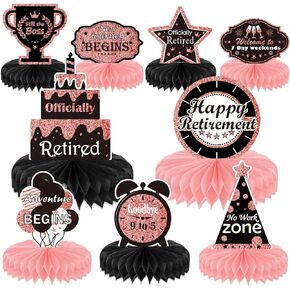 9PCS Retirement Party Decorations Gold Retirement Party Centerpiece Honeycomb Glitter Table Toppers for Happy Retirement Party Supplies Man and Women