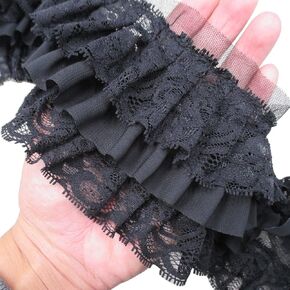 Trimscraft 3-1/2 بوصة واسعة مكشكشة من الدانتيل هامش الدانتيل تقليم تنورة تمديد فستان الخياطة الملحقات (2 ياردة، أسود) in Kuwait