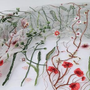 Exquisite Floral Embroidered Lace Fabric Flower Plant Tulle for Sewing Dress Gown Overlay Curtain Embellishment, 60 Inch Wide (2 Yards Precut, Black Background) in Kuwait