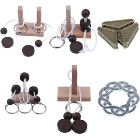 لغز دعابة الدماغ لغز خشبي بحلقة حبل وألغاز معدنية لفتح قفل لغز الذكاء المتشابك للبالغين والشباب ألعاب تعليمية هدايا (أزرق) in Kuwait