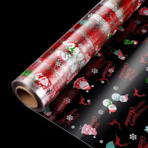 Choisyin Christmas Cellophane Wrap Roll,Christmas Decoration Clear Wrap for Gift Basket Unfolded Width 32" x 100Ft Cellophane Wrapping Paper Large Plastic Transparent Wrapping Paper Wrapper for Flower in Kuwait