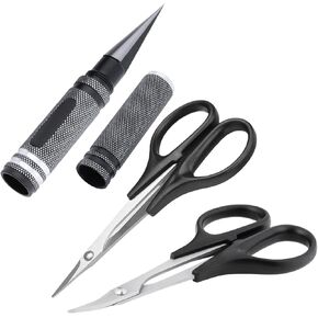 RC Body Reamer 0-14mm Hole Puncher, Curved Scissors and Straight Scissor RC Car Quadcopter Airplane Helicopter Boat Models Body Shell Trimming Tool Lexan Plastic (Black)