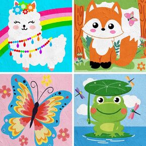 Labeol 4 Paint by Numbers for Kids Ages 8-12 DIY Paint Set for Girls Boys Adults Beginner Crafts for Girls Ages 4-8 Acrylic Oil Painting by Number Kits Perfect for Gift Decor 8"x8" (Animal)