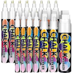 15 قطعة من أقلام تحديد الطباشير السائل الأبيض من CeleMoon، أقلام تحديد مسح رطبة جافة تعتمد على الماء للسبورات السوداء والسبورة والنوافذ والزجاج والأطراف الكبيرة القابلة للعكس والأطراف الدقيقة - 1,3,6,10,15 مم in Kuwait