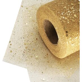 Glitter Tulle Fabric Rolls 6 Inch 50 Yards (150ft) Sparkling Ribbon Sequin Polka Dots Netting Spool for DIY Tutu Skirt Wedding Baby Shower Bow Easter Party Decoration Crafts, 21 Colors, Antique Gold in Kuwait