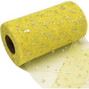 Glitter Tulle Fabric Rolls 6 Inch 50 Yards (150ft) Sparkling Ribbon Sequin Polka Dots Netting Spool for DIY Tutu Skirt Wedding Baby Shower Bow Easter Party Decoration Crafts, 21 Colors, Antique Gold
