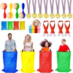 Potato Sack Race Bags - Sack Race Bags for Adults and Kids, Bean Bag Toss Game, 3 Legged Relay Race, Egg Spoon Game, Carnival Outdoor Lawn Game for Easter, Halloween, Christmas, Birthday Party