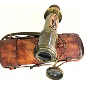 هدايا صوفيا تلسكوب نحاسي عتيق مقاس 16 بوصة قرصان ميرين مع حقيبة جلدية Dolland London1920 |Travlling| مغامرة | المشي لمسافات طويلة | إكسسوارات رياضية خارجية. in Kuwait