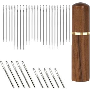30 قطعة من ابر الخيط الذاتي الكبيرة للعين، 6 احجام ابر تطريز نسيجية، ابر غزل ابر خياطة ابر خياطة من الستانلس ستيل مع حافظة ابر خشبية in Kuwait
