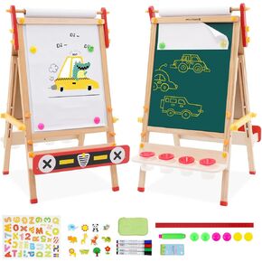 حامل أطفال مع لفة ورق، سبورة بيضاء قابلة للتعديل على الوجهين وحامل سبورة طباشير للأطفال، حامل فني للأولاد والبنات in Kuwait