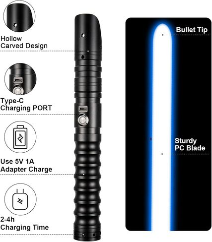 CVCBSER FX Dueling Lightsaber RGB 16 لونًا قابل للتغيير من سبائك الألومنيوم الممتازة، سيف ضوئي مع 12 وضعًا لقوة الصوت ألعاب Lightsaber (أسود) in Kuwait