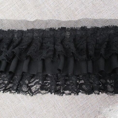 Trimscraft 3-1/2 بوصة واسعة مكشكشة من الدانتيل هامش الدانتيل تقليم تنورة تمديد فستان الخياطة الملحقات (2 ياردة، أسود) in Kuwait