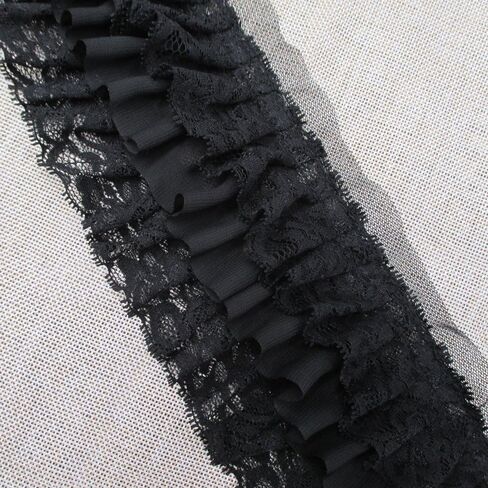 Trimscraft 3-1/2 بوصة واسعة مكشكشة من الدانتيل هامش الدانتيل تقليم تنورة تمديد فستان الخياطة الملحقات (2 ياردة، أسود) in Kuwait