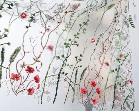 Exquisite Floral Embroidered Lace Fabric Flower Plant Tulle for Sewing Dress Gown Overlay Curtain Embellishment, 60 Inch Wide (2 Yards Precut, Black Background) in Kuwait