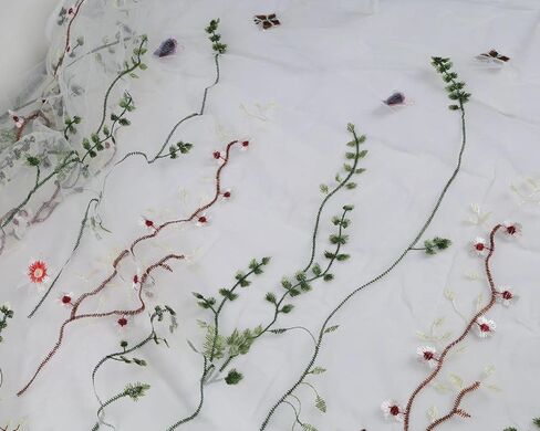 Exquisite Floral Embroidered Lace Fabric Flower Plant Tulle for Sewing Dress Gown Overlay Curtain Embellishment, 60 Inch Wide (2 Yards Precut, Black Background) in Kuwait