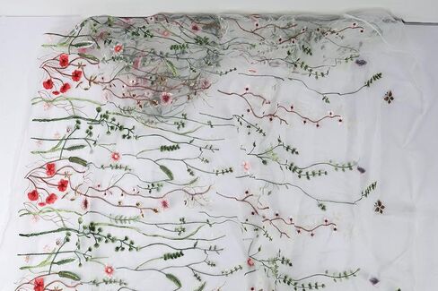 Exquisite Floral Embroidered Lace Fabric Flower Plant Tulle for Sewing Dress Gown Overlay Curtain Embellishment, 60 Inch Wide (2 Yards Precut, Black Background) in Kuwait