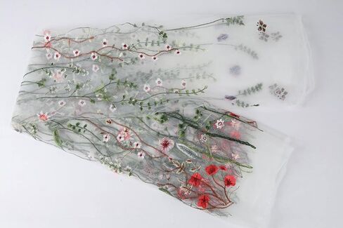 Exquisite Floral Embroidered Lace Fabric Flower Plant Tulle for Sewing Dress Gown Overlay Curtain Embellishment, 60 Inch Wide (2 Yards Precut, Black Background) in Kuwait