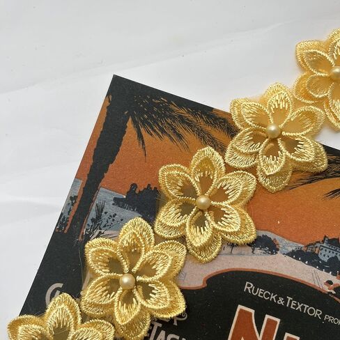 شريط دانتيل ثلاثي الأبعاد بسيط 3 ياردات من الدانتيل، مطرز عتيق من الدانتيل لتزيين الحرف اليدوية (أصفر) in Kuwait