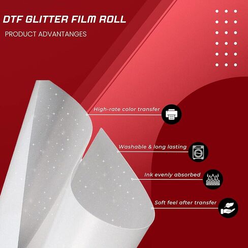 بكرة فيلم لامعة NGOODIEZ DTF - فيلم نقل ممتاز A3 لطابعات DTF - فيلم PET للقمصان والنسيج الداكن والخفيف - قابل للغسل، ويدوم طويلاً وملمس ناعم - قشر بارد (11.75 بوصة × 328 قدمًا) in Kuwait