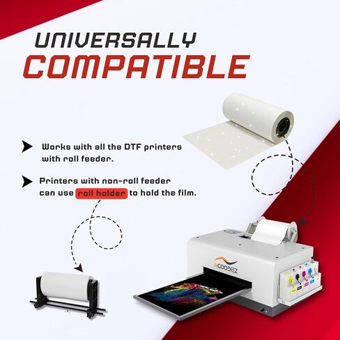 بكرة فيلم لامعة NGOODIEZ DTF - فيلم نقل ممتاز A3 لطابعات DTF - فيلم PET للقمصان والنسيج الداكن والخفيف - قابل للغسل، ويدوم طويلاً وملمس ناعم - قشر بارد (11.75 بوصة × 328 قدمًا) in Kuwait