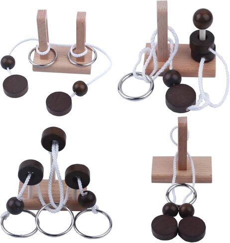 لغز دعابة الدماغ لغز خشبي بحلقة حبل وألغاز معدنية لفتح قفل لغز الذكاء المتشابك للبالغين والشباب ألعاب تعليمية هدايا (أزرق) in Kuwait