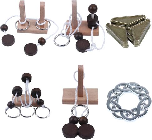 لغز دعابة الدماغ لغز خشبي بحلقة حبل وألغاز معدنية لفتح قفل لغز الذكاء المتشابك للبالغين والشباب ألعاب تعليمية هدايا (أزرق) in Kuwait